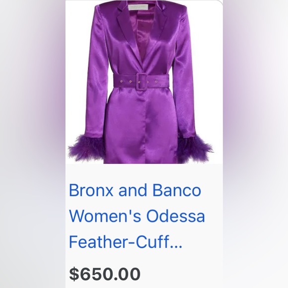 Bronx And Banco Feather Cuffed Purple Blazer Dress - Picture 2 of 16